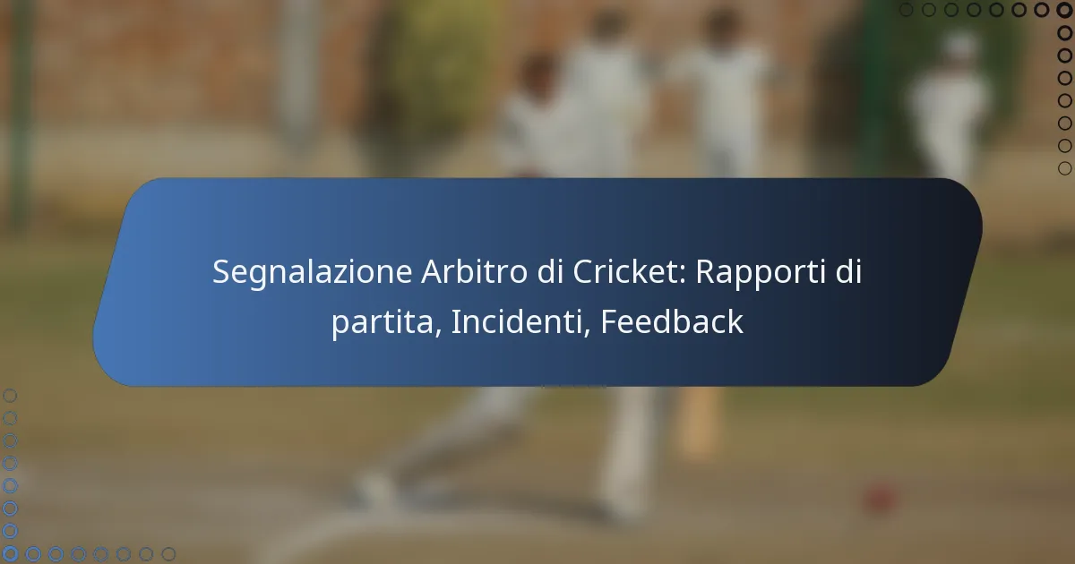 Segnalazione Arbitro di Cricket: Rapporti di partita, Incidenti, Feedback